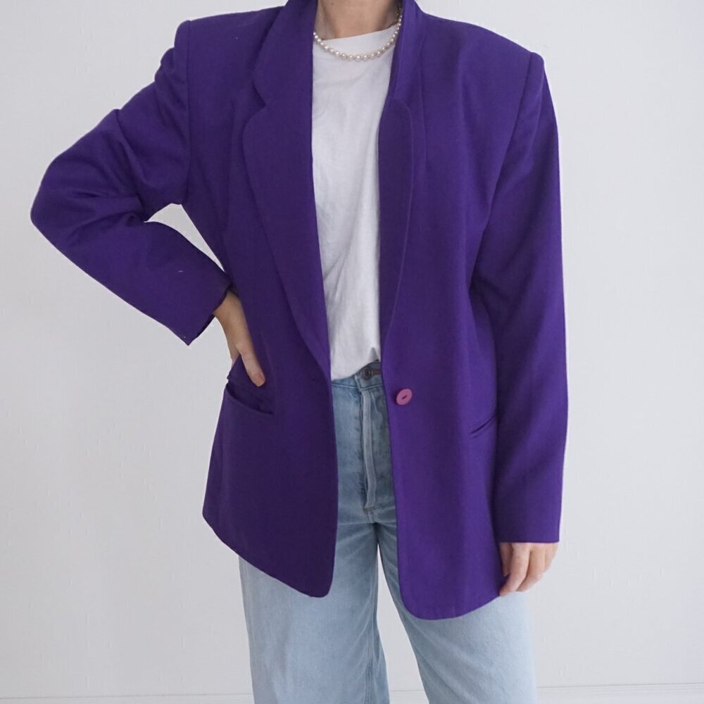 Vintage Pantman Purple 20% Wool Single Button Blazer Size 14